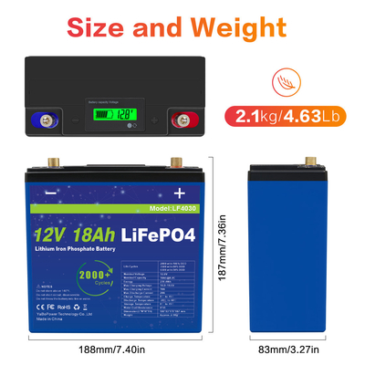 Жизнь длительного цикла емкости облегченной батареи 12V 18Ah Lifepo4 большая 3 лет гарантии